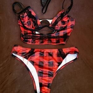Red and black small lingerie  two bottom and a top